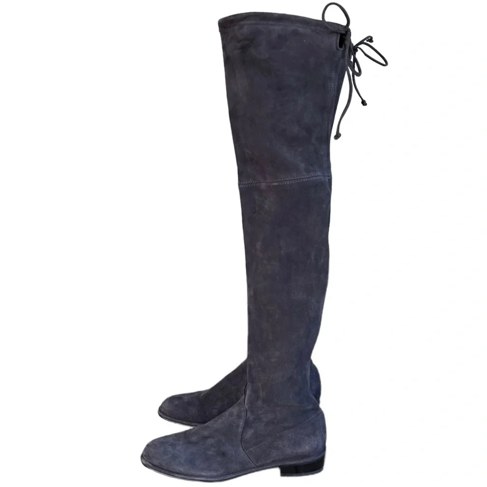 Stuart Weitzman Lowland Suede Over The Knee Boots Size 7.5M Gray Stretch Spain